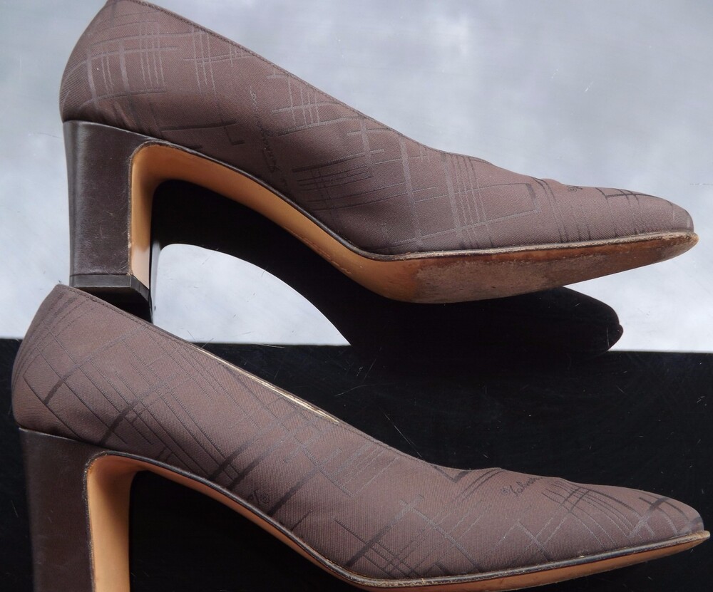 Salvatore Ferragamo Florence Womens Brown Block Heel Pumps Size 9 Made In Italy